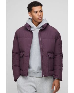 Boohoo Boxy Fit Extreme Filled Funnel Neck Puffer Jacket - Morado