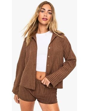 Boohoo Stripe Shirt & Short Set - Brown