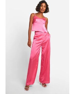 Boohoo Tall Satin Wide Leg Pants - Red