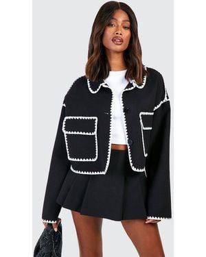 Boohoo Contrast Stitch Detail Collared Jacket - Black