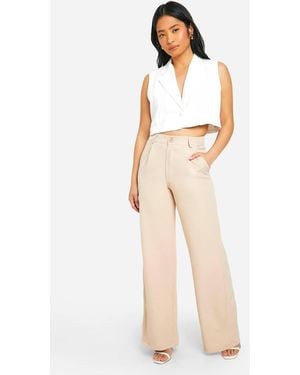 Boohoo Petite Tailored Wide Leg Trouser - Natural