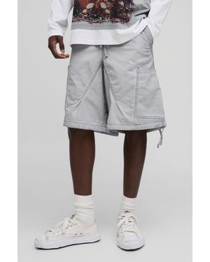 Boohoo Elasticated Waist Parachute Oil Washed Cargo Shorts - Grey