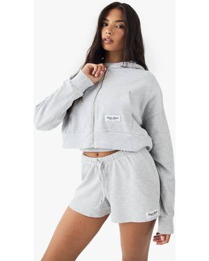 DSGN Studio Waffle Zip Through Boxy Crop Hoodie - White