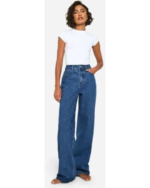 Boohoo Tall Basics High Waisted Wide Leg Jeans - Blue