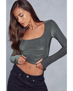 MissPap Double Layer Slinky Square Neck Longline Top - Gray