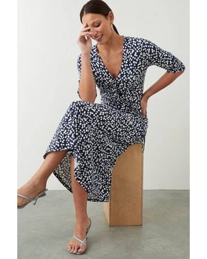 Dorothy Perkins Spot Print Wrap Jersey Midi Dress - Blue