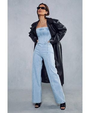 MissPap Bandeau Denim Wide Leg Jumpsuit - Blue