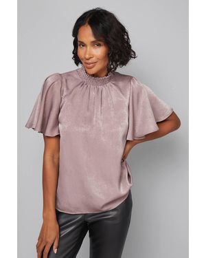 Wallis Hammered Satin Shirred Neck Blouse - Pink