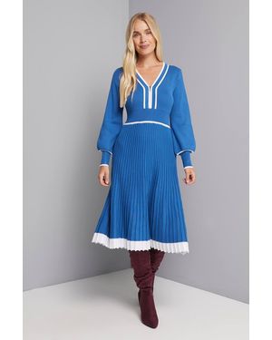 Wallis Petite Cobalt Zip Front Pleated Knitted Midi Dress - Blue