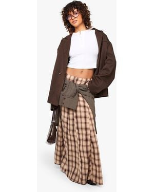 Boohoo Flannel Pleated Maxi Skirt - Brown