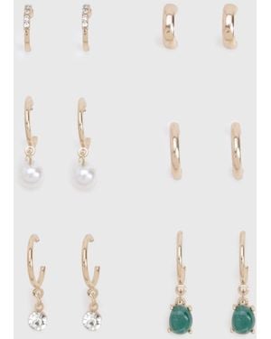 Boohoo Emerald Stone Hoop Earrings 6 Pack - White