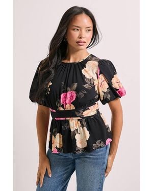 Dorothy Perkins Floral Contrast Binding Peplum Top - Black