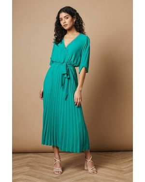 Oasis Petite Occasion Kimono Sleeve Pleated Midi Dress - Green