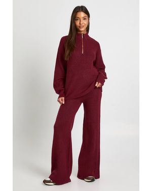 Boohoo Super Soft Zip Neck Oversized Sweater And Wide Leg Trouser Co-Ord - Red