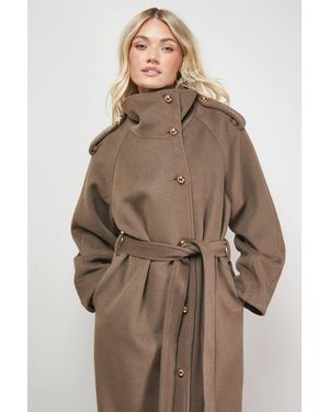 Oasis Funnel Sleeve Detail Belted Coat - Brown