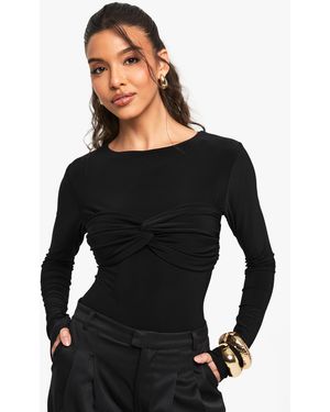 Boohoo Body Ceñido Con Nudo Frontal - Negro