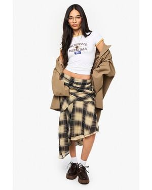 Boohoo Check Print Ruched Midi Skirt - Metallic