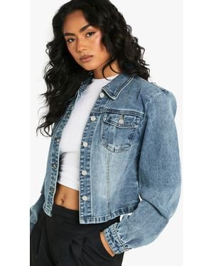 Boohoo Shoulder Pad Detail Denim Jacket - Blue