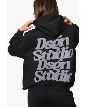 DSGN Studio Puff Print Dsgn Studio Slogan Oversized Hoodie - Black