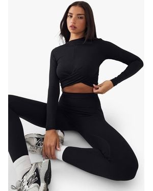 DSGN Studio Twist Front Crop Long Sleeve Top - Black