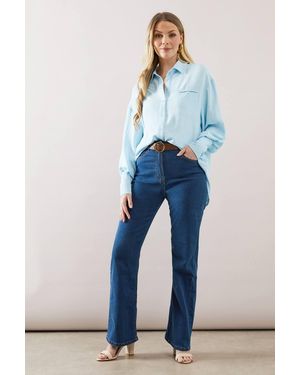 Wallis Pocket Detail Relaxed Collared Shirt - Blue