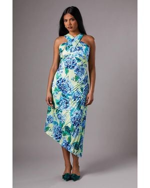Coast Petite Pleat Halter Midi Dress - Blue