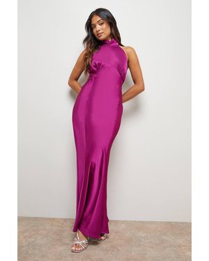 Oasis Petite Satin Halterneck Bias Midi Dress - Pink