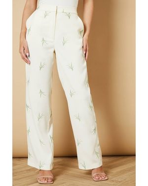 Oasis Floral Embroidered Tailored Suit Trouser - Natural