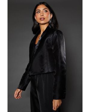 Wallis Crop Double Breasted Blazer - Gray