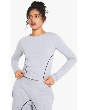 Boohoo Contrast Piping Detail Long Sleeve Top - White