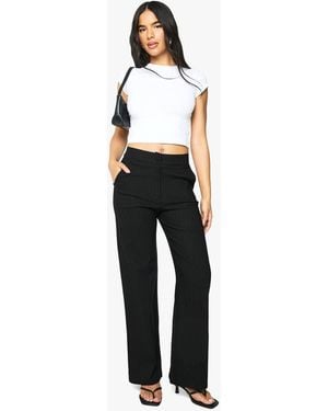 Boohoo Pinstripe Bengaline Wide Leg Trouser - Black