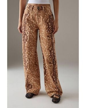 Warehouse Deer Print Straight Leg Denim Jean - Brown