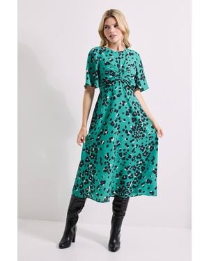Dorothy Perkins Animal Twist Front Angel Sleeve Midi Dress - Green