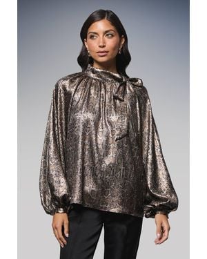 Wallis Hotfix Snake Foil Tie Neck Blouse - Gray