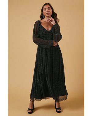 Oasis Petite Occasion Plisse Pleated Midi Dress - Black