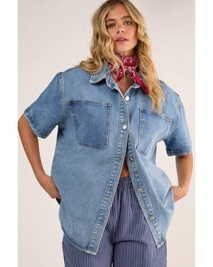 Nasty Gal (Az) Denim Short Sleeve Oversized Shirt - Blue