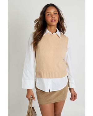 Boohoo Soft Knit Crew Neck Vest - Blanco