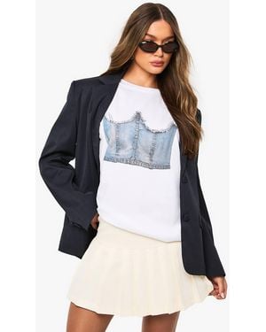 Boohoo Denim Corset Printed T-Shirt - Blue