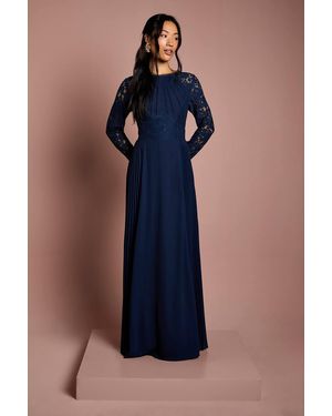 Coast Lace Sleeve Pleat Detail Bridesmaid Dress - Blue