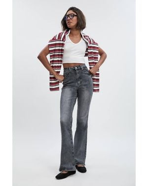 Boohoo Tall Comfort Stretch High Waist Flared Jean - Gray