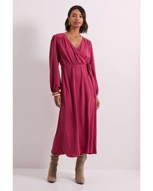 Dorothy Perkins Wrap Detail Blouson Sleeve Midi Dress - Red