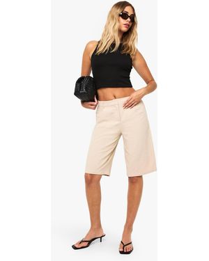 Boohoo Linen Tailored Mid Rise Bermuda Shorts - White