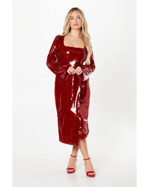 Coast Petite Party Sequin Long Sleeve Pencil Dress - Red