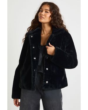 Boohoo Fur Collared Jacket - Negro