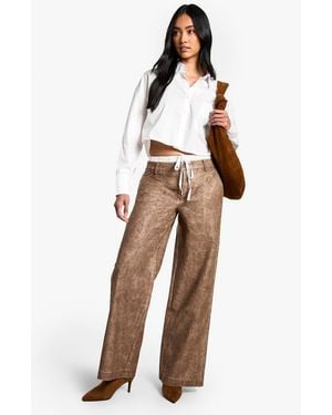Boohoo Boxer Waistband Washed Pu Straight Leg Trouser - Blue