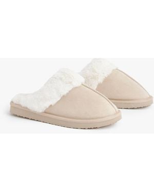Boohoo Fluffy Trim Mule Slippers - White