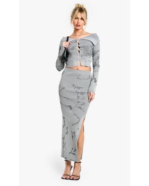 Boohoo Abstract Floral Knitted Skirt Co-Ord - Blue