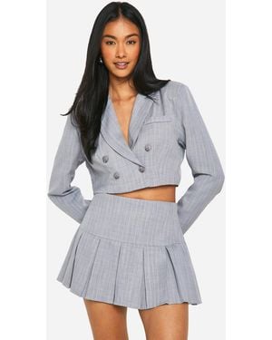 Boohoo Tonal Pinstripe Pleated Drop Hem Micro Mini - Gray