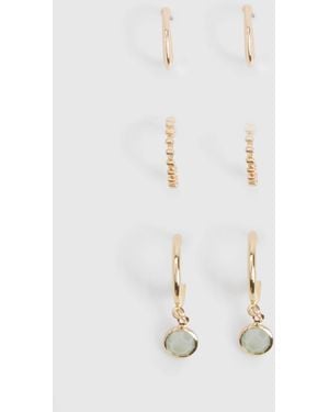 Boohoo Stone Hoop Earrings 3 Pack - White