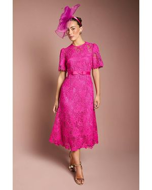 Coast Lace Midi Dress With Bow Belt - Pink
